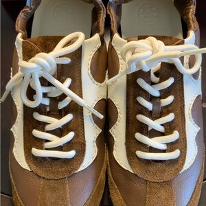 Tory Burch Brown and White Women's Leather & Suede Athletic Sneakers